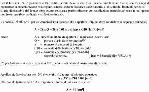 Formula per il calcolo della ventilazione sale batterie s.i.e.s