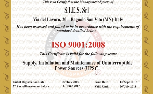 Certificazione Gruppi di continuit&agrave;